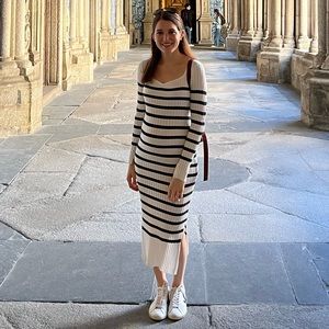 H&M longsleeve striped midi dress XS